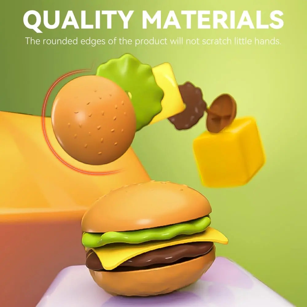 KTX-383635 Mini Simulation Hamburger and Coffee Machine Play Set with 71PCS Kitchen Toys for Kids