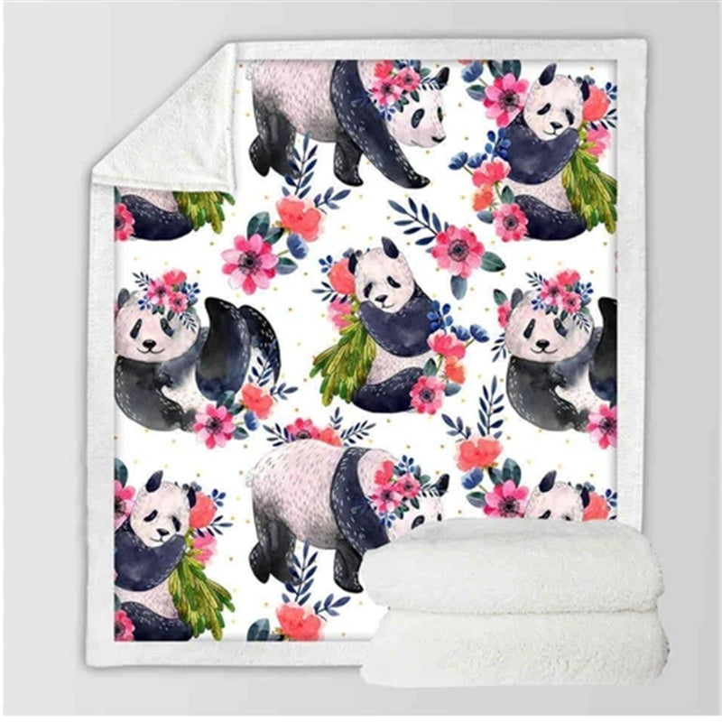 KTX-383763 Panda Series Coral Fleece Flannel Blanket for Cozy Comfort
