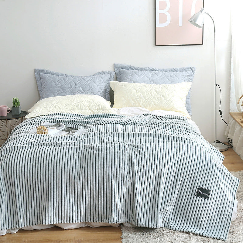 KTX-383955 Summer Multifunctional Striped Snowfleece Air Conditioning Blanket - Flannel Sofa Cover, Single & Double Quilt