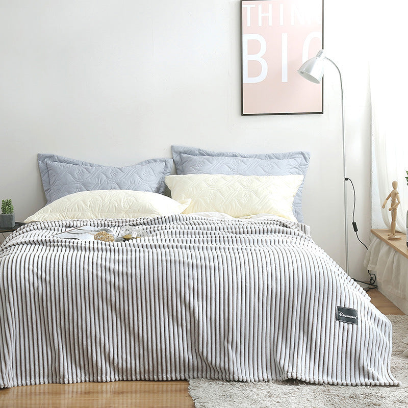 KTX-383955 Summer Multifunctional Striped Snowfleece Air Conditioning Blanket - Flannel Sofa Cover, Single & Double Quilt