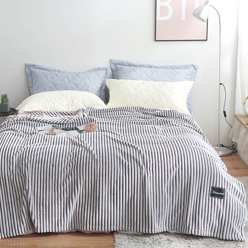 KTX-383955 Summer Multifunctional Striped Snowfleece Air Conditioning Blanket - Flannel Sofa Cover, Single & Double Quilt