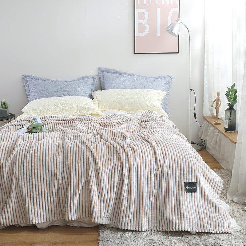 KTX-383955 Summer Multifunctional Striped Snowfleece Air Conditioning Blanket - Flannel Sofa Cover, Single & Double Quilt
