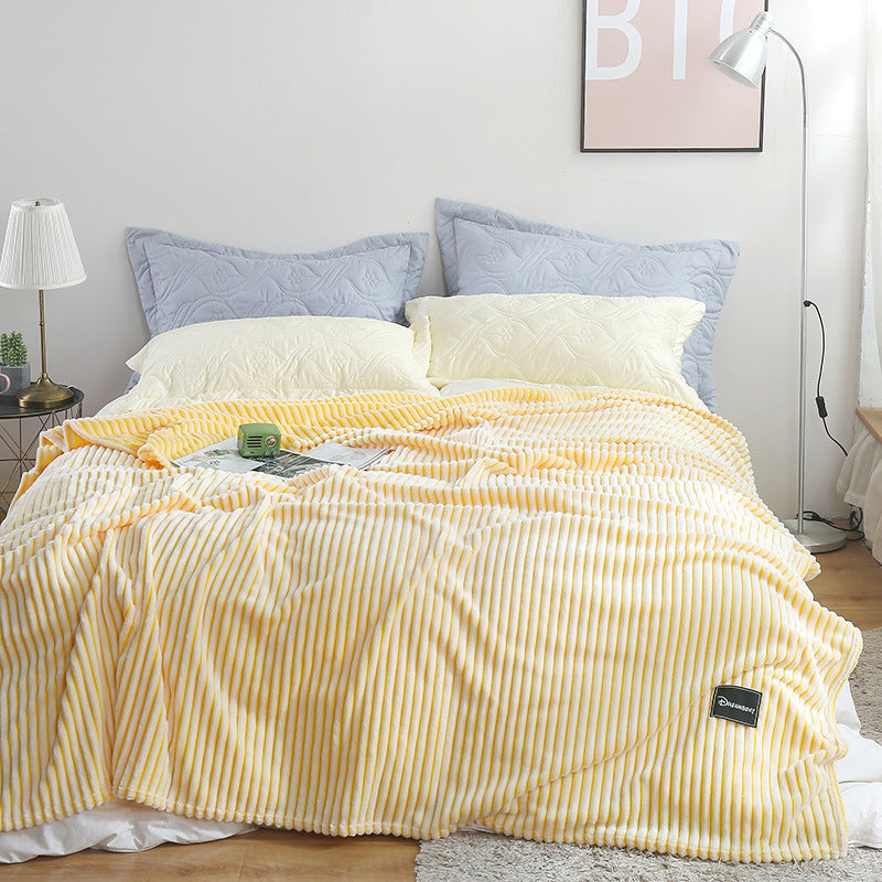 KTX-383955 Summer Multifunctional Striped Snowfleece Air Conditioning Blanket - Flannel Sofa Cover, Single & Double Quilt