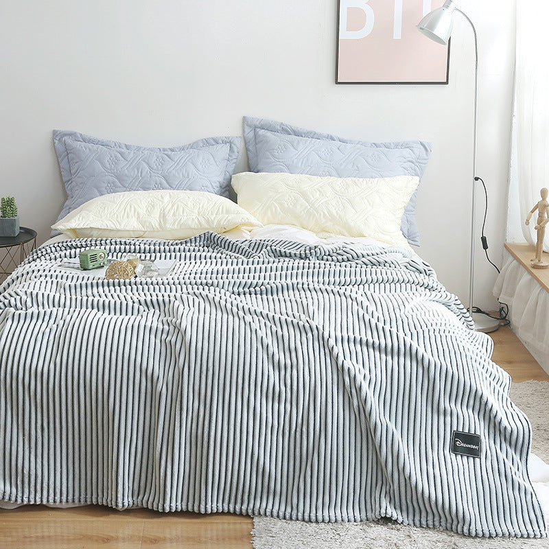 KTX-383955 Summer Multifunctional Striped Snowfleece Air Conditioning Blanket - Flannel Sofa Cover, Single & Double Quilt