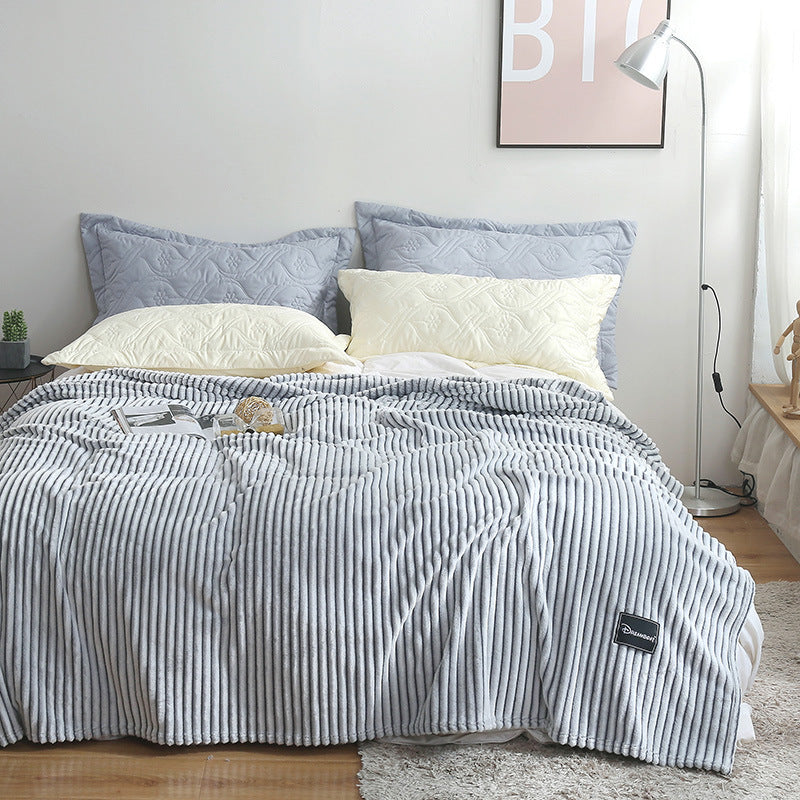 KTX-383955 Summer Multifunctional Striped Snowfleece Air Conditioning Blanket - Flannel Sofa Cover, Single & Double Quilt