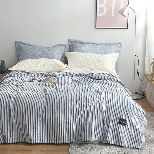 KTX-383955 Summer Multifunctional Striped Snowfleece Air Conditioning Blanket - Flannel Sofa Cover, Single & Double Quilt