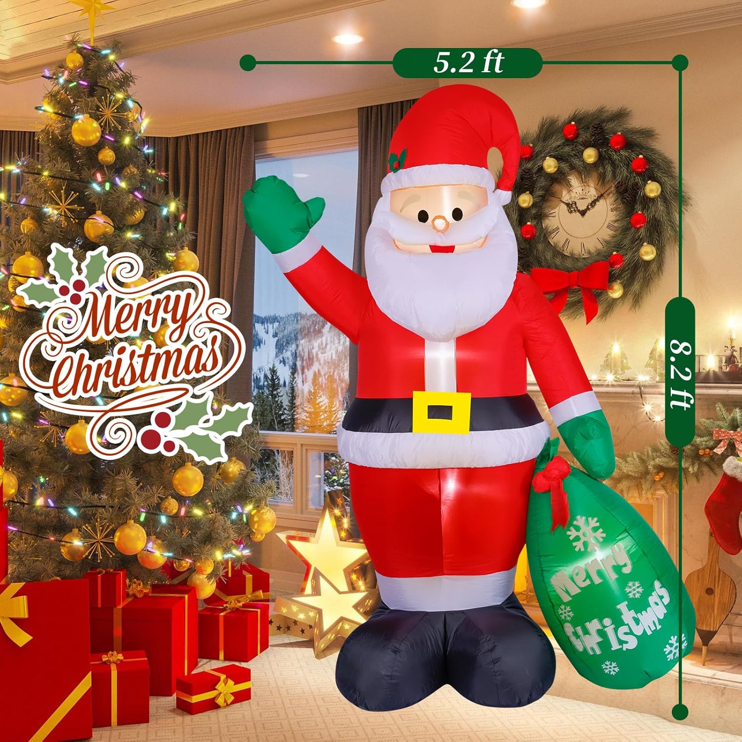 KTX-384147 8FT Inflatable Santa Claus with Gift Bag and LED Lights for Holiday Lawn Decoration