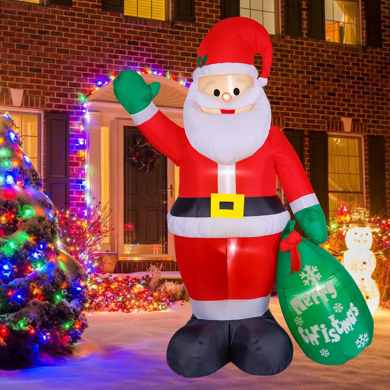KTX-384147 8FT Inflatable Santa Claus with Gift Bag and LED Lights for Holiday Lawn Decoration