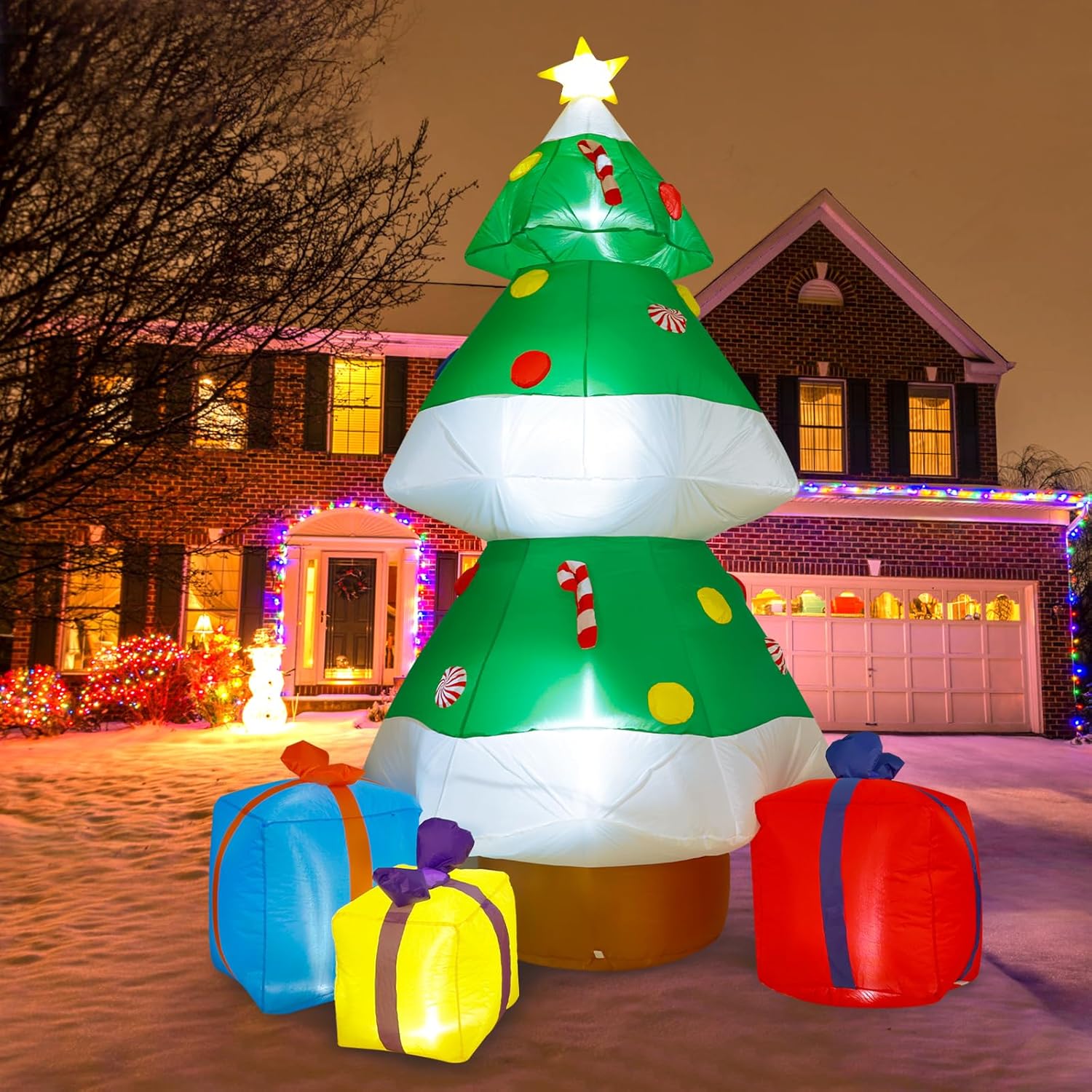 KTX-384147 8FT Inflatable Santa Claus with Gift Bag and LED Lights for Holiday Lawn Decoration