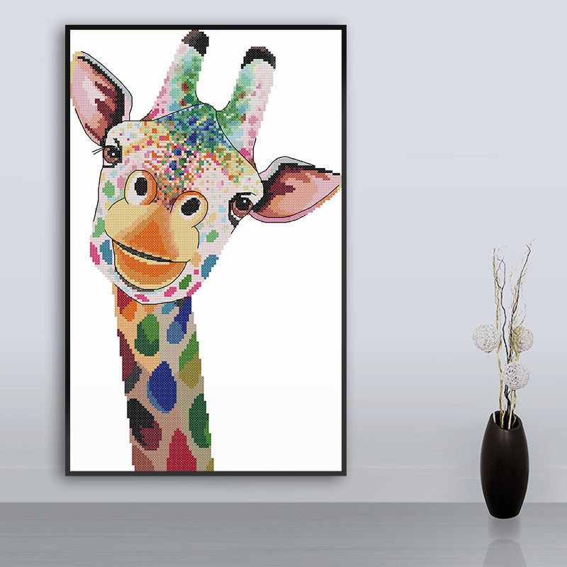 KTX-384787 Cross-Stitch Rainbow Giraffe Vertical Decorative Art Kit in Ecological and Egyptian Cotton