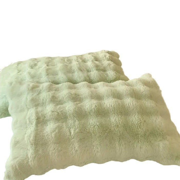 KTX-384915 Warm Rabbit Plush Pillowcase - Soft Polyester Fiber, 30cm x 50cm, Available in Gray, Light Green, White, Camel