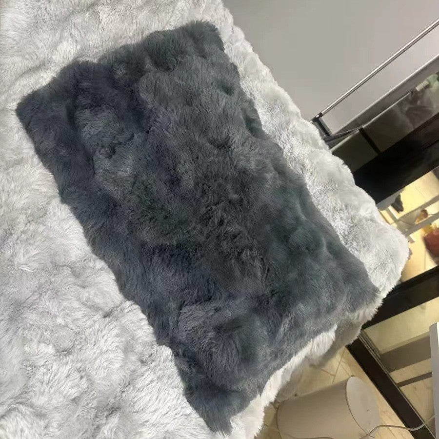 KTX-384915 Warm Rabbit Plush Pillowcase - Soft Polyester Fiber, 30cm x 50cm, Available in Gray, Light Green, White, Camel