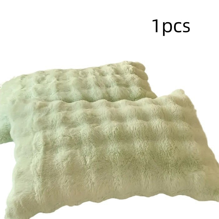 KTX-384915 Warm Rabbit Plush Pillowcase - Soft Polyester Fiber, 30cm x 50cm, Available in Gray, Light Green, White, Camel