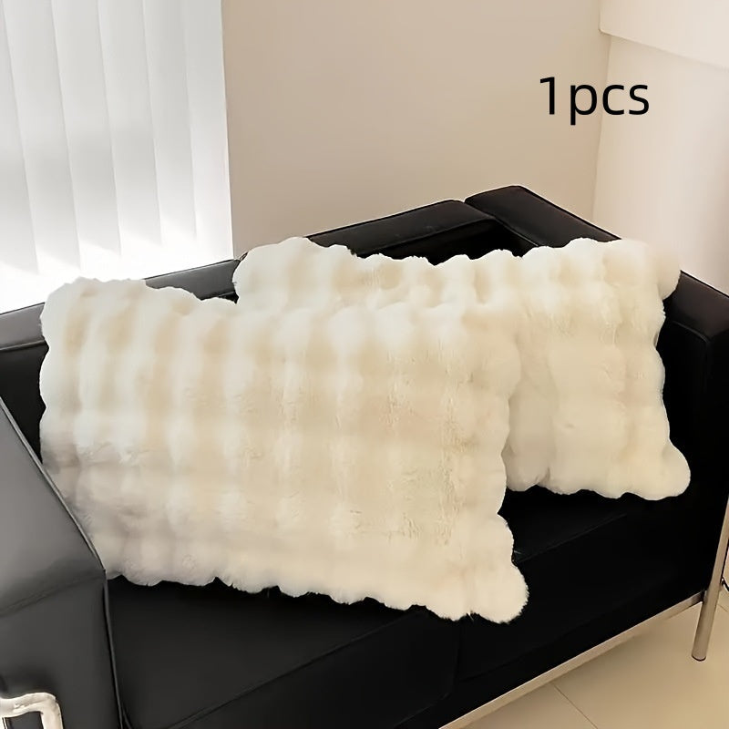 KTX-384915 Warm Rabbit Plush Pillowcase - Soft Polyester Fiber, 30cm x 50cm, Available in Gray, Light Green, White, Camel