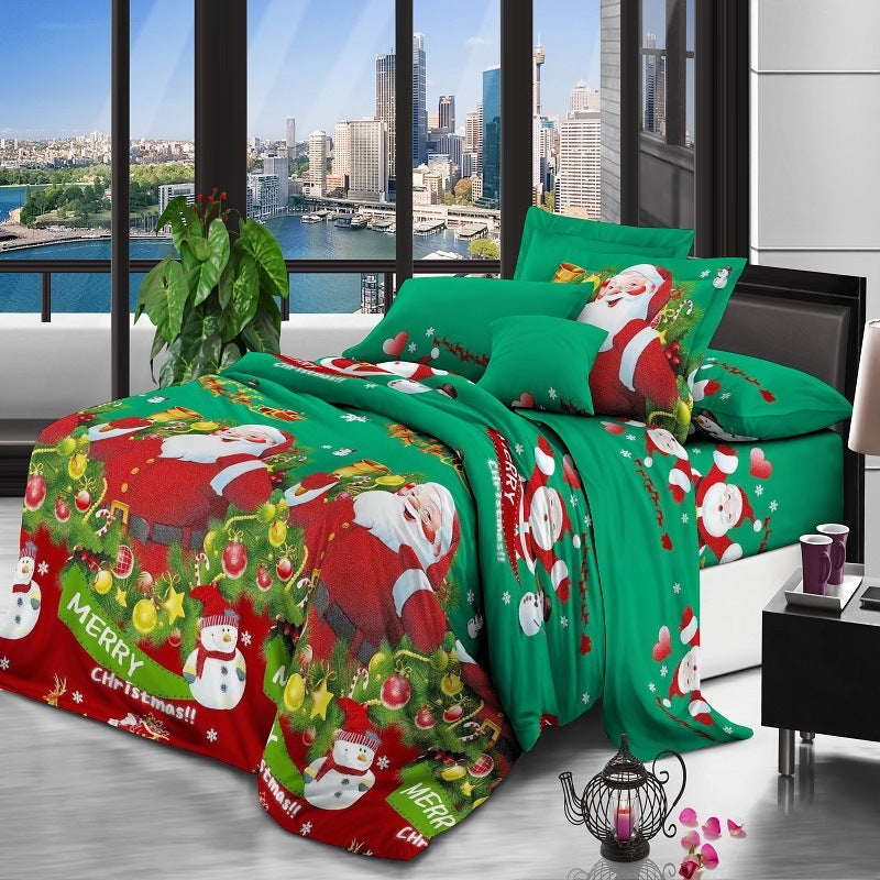 KTX-385427 Santa-Themed Bedding Set - 3 or 4 Piece in Polyester Cotton Blend, Includes Quilt Cover, Bed Sheet, and Pillowcases