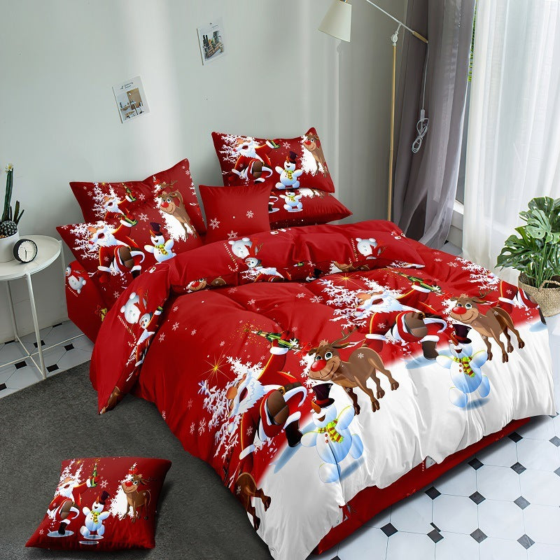 KTX-385427 Santa-Themed Bedding Set - 3 or 4 Piece in Polyester Cotton Blend, Includes Quilt Cover, Bed Sheet, and Pillowcases