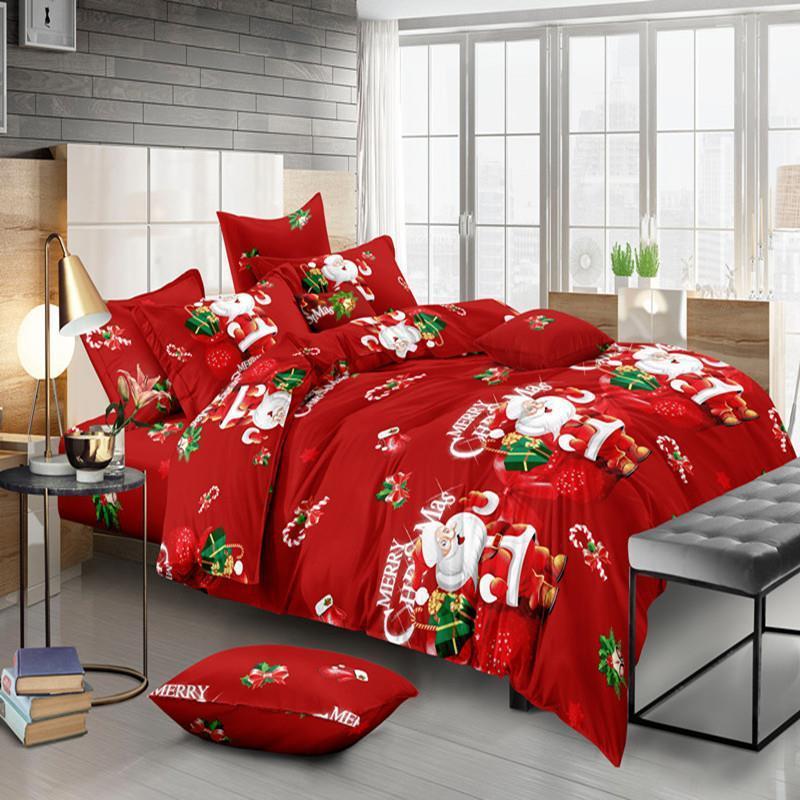 KTX-385427 Santa-Themed Bedding Set - 3 or 4 Piece in Polyester Cotton Blend, Includes Quilt Cover, Bed Sheet, and Pillowcases