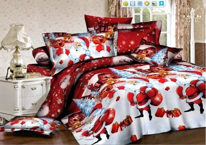 KTX-385427 Santa-Themed Bedding Set - 3 or 4 Piece in Polyester Cotton Blend, Includes Quilt Cover, Bed Sheet, and Pillowcases