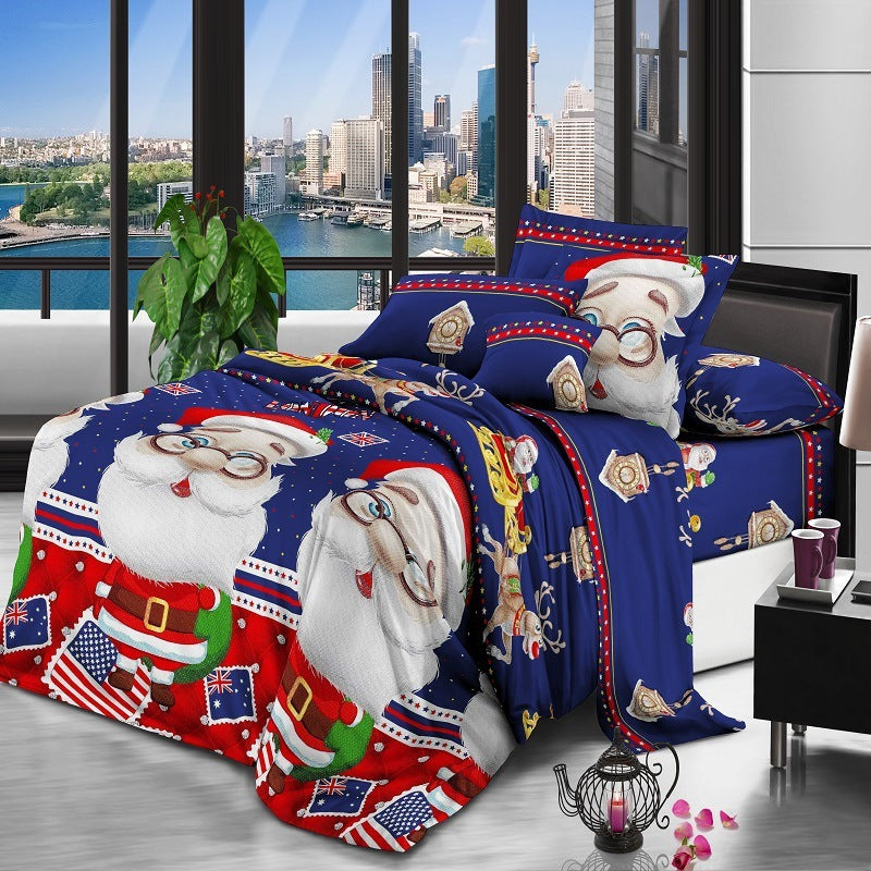 KTX-385427 Santa-Themed Bedding Set - 3 or 4 Piece in Polyester Cotton Blend, Includes Quilt Cover, Bed Sheet, and Pillowcases