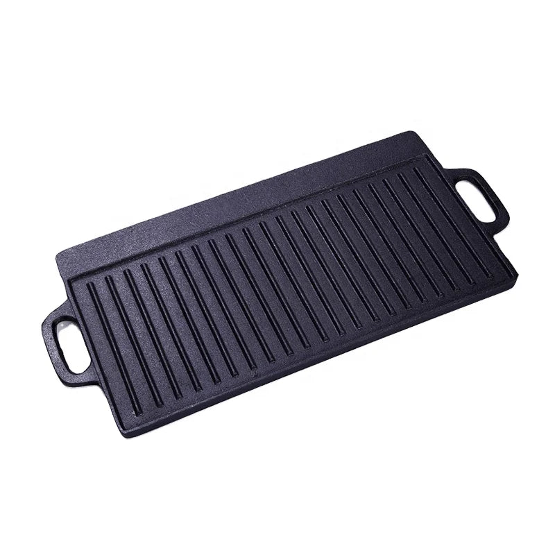 KTX-385619 Double Sided Cast Iron Griddle for Outdoor Camping and Kitchen Use - Model 20241108N
