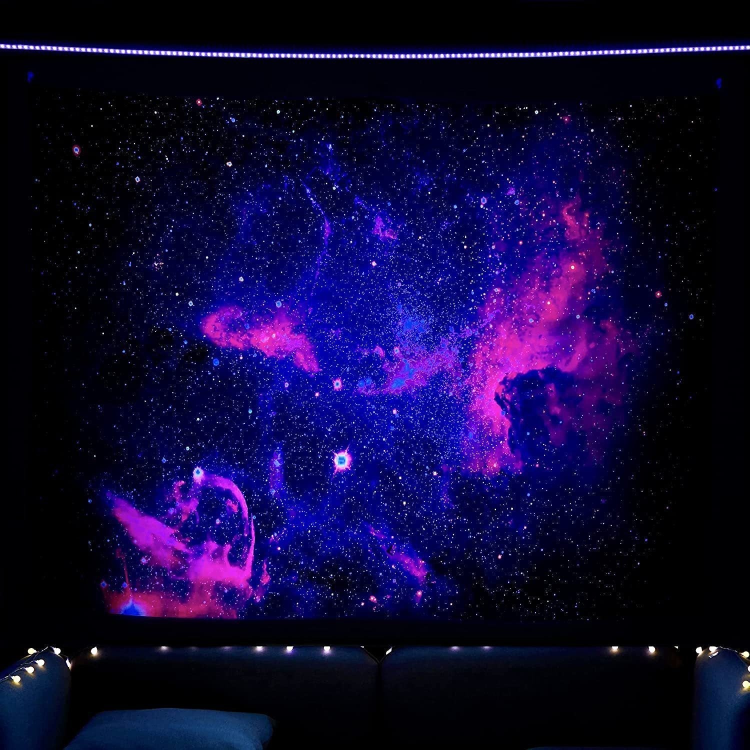 KTX-387091 UV Blue Light Skull Flower Eyes Tapestry - Modern Polyester Wall Hanging, Various Sizes Available