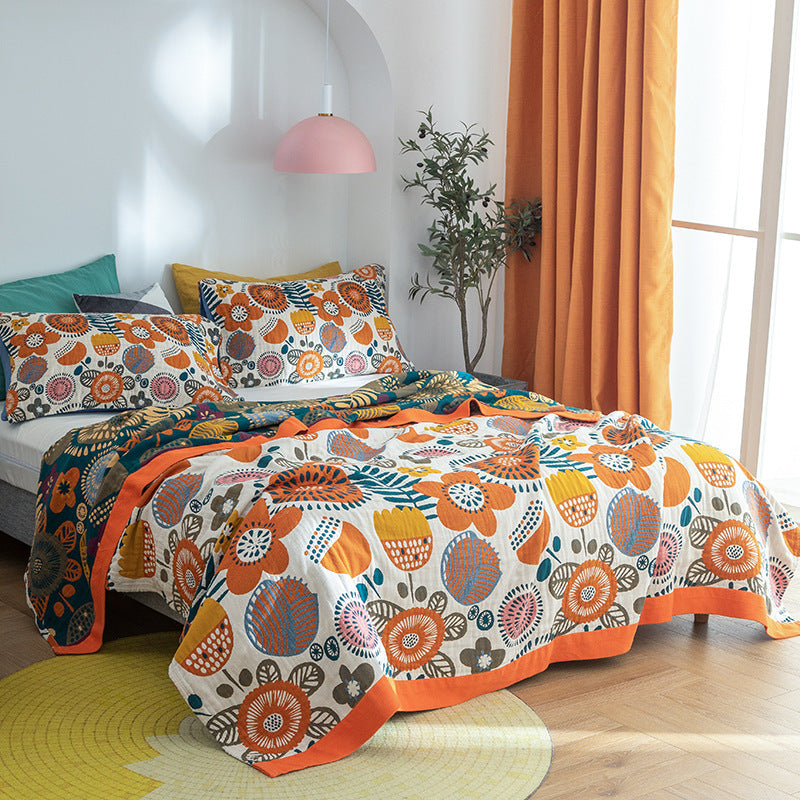 KTX-387219 Air Conditioner Quilt in Cotton, Available in Bird Screen Yellow and Blue, Floral Patterns, Various Sizes