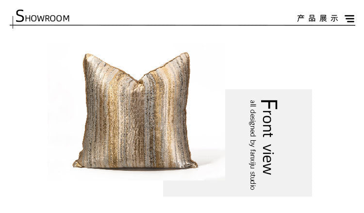 KTX-387219 Champagne Gold Striped Pillowcase for Modern Minimalist Living Room and Bedroom Décor