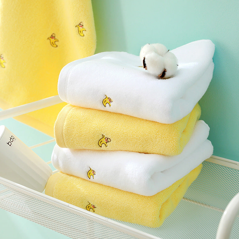 KTX-387987 Embroidered Pure Cotton Towels Set - Avocado & Banana Colors, 4-Piece Collection