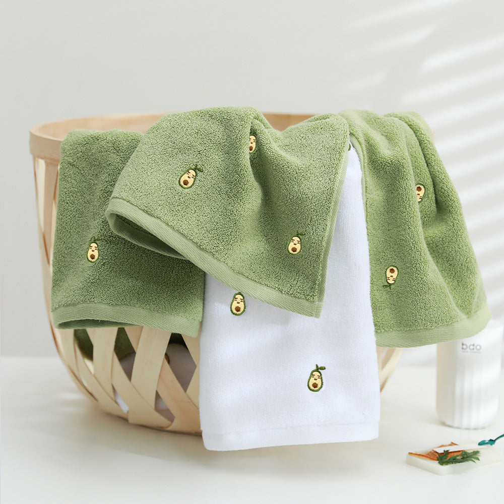 KTX-387987 Embroidered Pure Cotton Towels Set - Avocado & Banana Colors, 4-Piece Collection