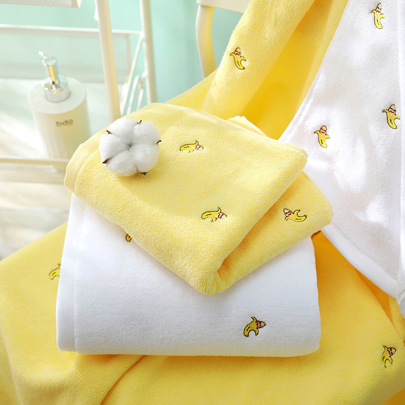 KTX-387987 Embroidered Pure Cotton Towels Set - Avocado & Banana Colors, 4-Piece Collection