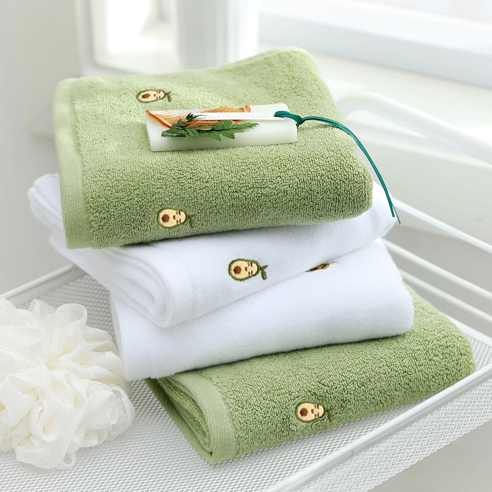 KTX-387987 Embroidered Pure Cotton Towels Set - Avocado & Banana Colors, 4-Piece Collection