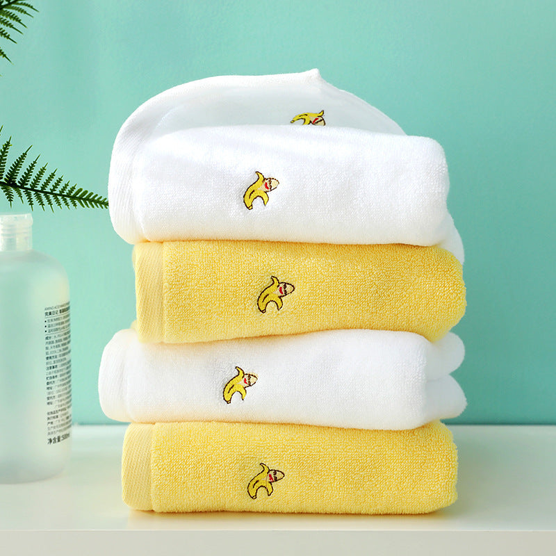 KTX-387987 Embroidered Pure Cotton Towels Set - Avocado & Banana Colors, 4-Piece Collection