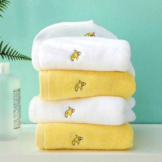 KTX-387987 Embroidered Pure Cotton Towels Set - Avocado & Banana Colors, 4-Piece Collection