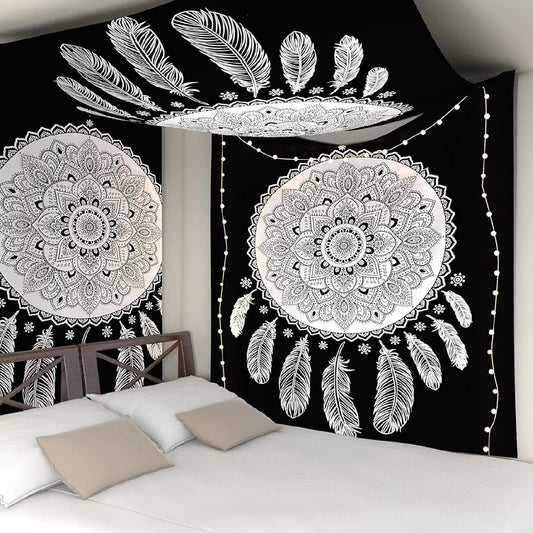 KTX-388115 Lotus Mandala Catcher Tapestry - 150x150cm, 100% Polyester, Vibrant Print Design