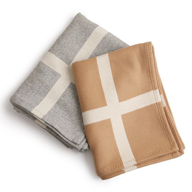 KTX-388243 Modern Solid Color Wool Nap Blanket - Gray & Camel for All Seasons