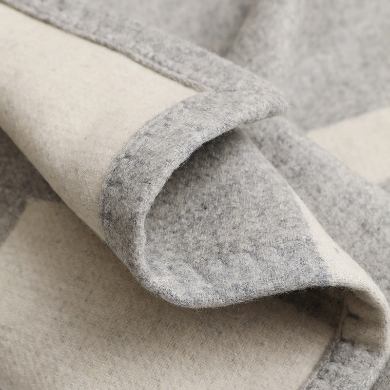 KTX-388243 Modern Solid Color Wool Nap Blanket - Gray & Camel for All Seasons