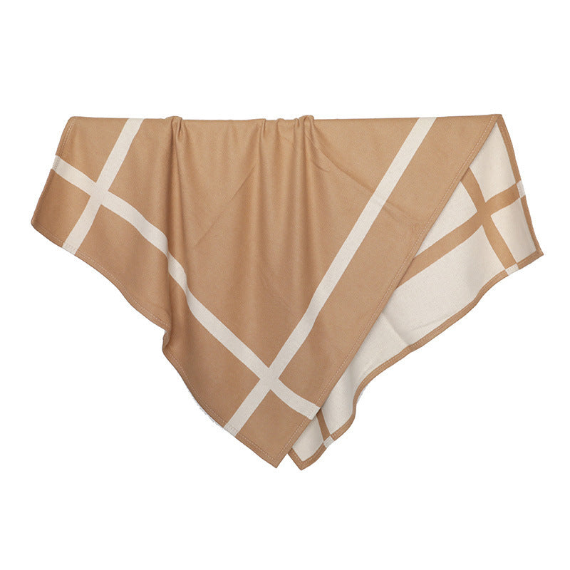 KTX-388243 Modern Solid Color Wool Nap Blanket - Gray & Camel for All Seasons