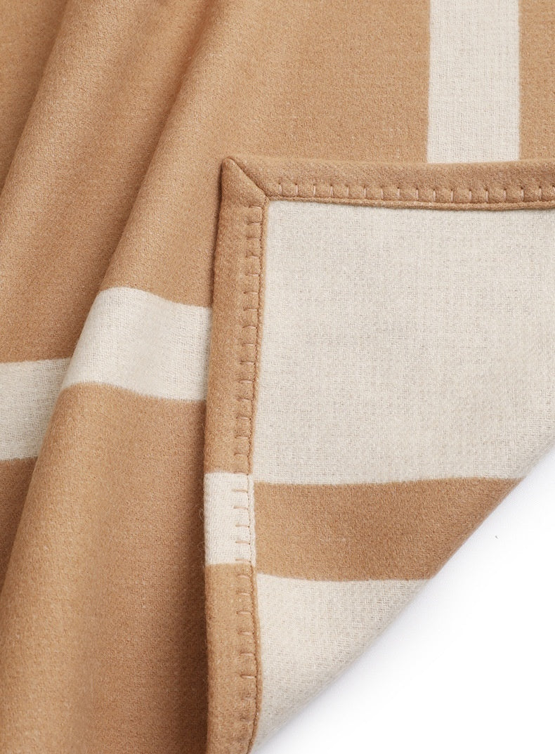 KTX-388243 Modern Solid Color Wool Nap Blanket - Gray & Camel for All Seasons