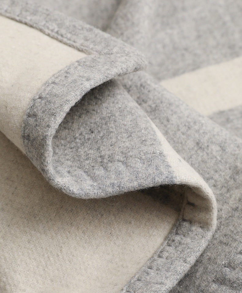 KTX-388243 Modern Solid Color Wool Nap Blanket - Gray & Camel for All Seasons