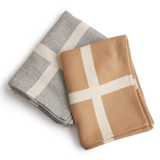 KTX-388243 Modern Solid Color Wool Nap Blanket - Gray & Camel for All Seasons