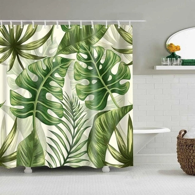 KTX-390419 Tropical Digital Print Shower Curtain with High-Resolution Design and Eco-Friendly Material