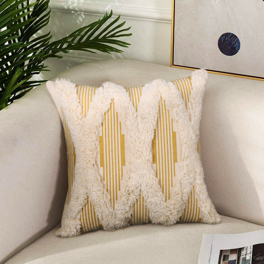 KTX-390547 Cotton Woven Pinstripe Tufted Pillowcase for Sofa or Car, 45x45cm & 30x50cm