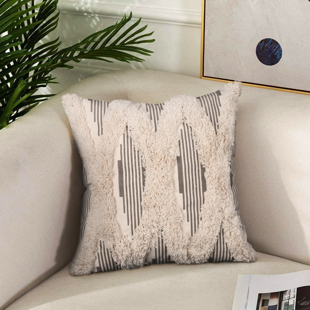 KTX-390547 Cotton Woven Pinstripe Tufted Pillowcase for Sofa or Car, 45x45cm & 30x50cm