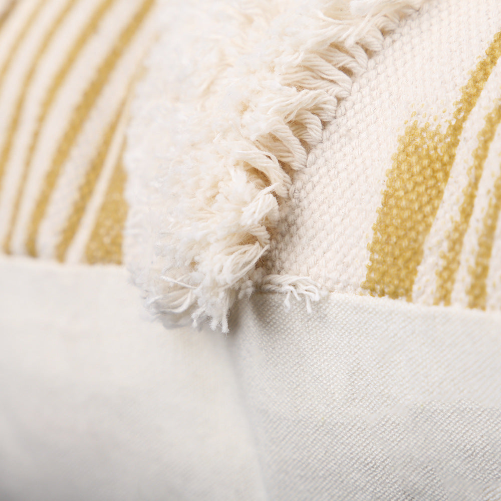 KTX-390547 Cotton Woven Pinstripe Tufted Pillowcase for Sofa or Car, 45x45cm & 30x50cm