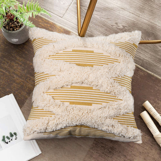 KTX-390547 Cotton Woven Pinstripe Tufted Pillowcase for Sofa or Car, 45x45cm & 30x50cm