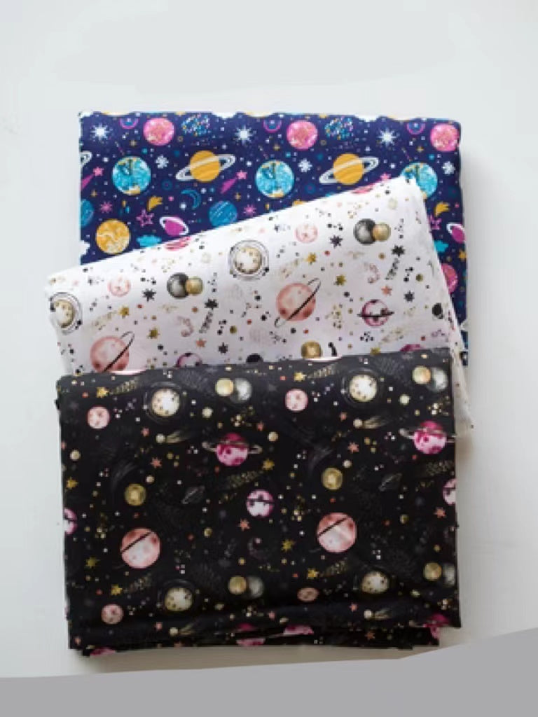 KTX-390547 Digital Printed Cotton Fabric - Cartoon Animation Starry Sky Design, 145CM Width