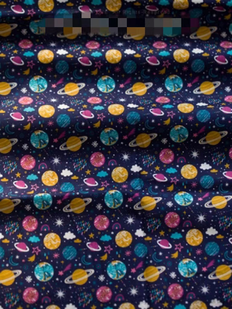 KTX-390547 Digital Printed Cotton Fabric - Cartoon Animation Starry Sky Design, 145CM Width