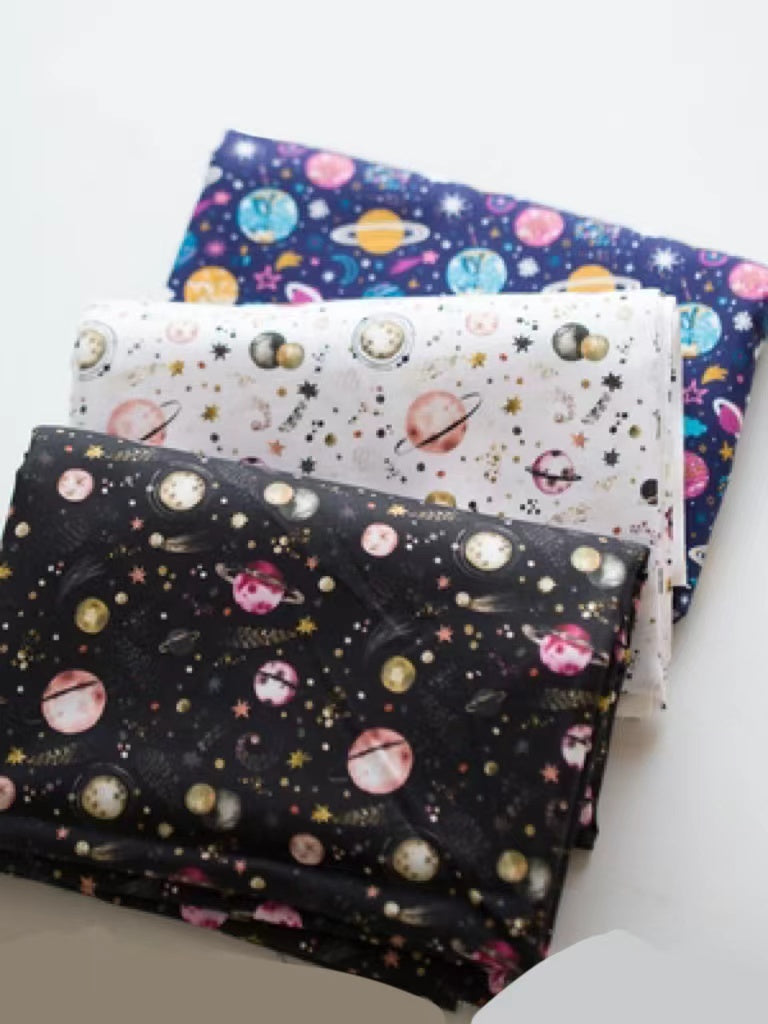 KTX-390547 Digital Printed Cotton Fabric - Cartoon Animation Starry Sky Design, 145CM Width