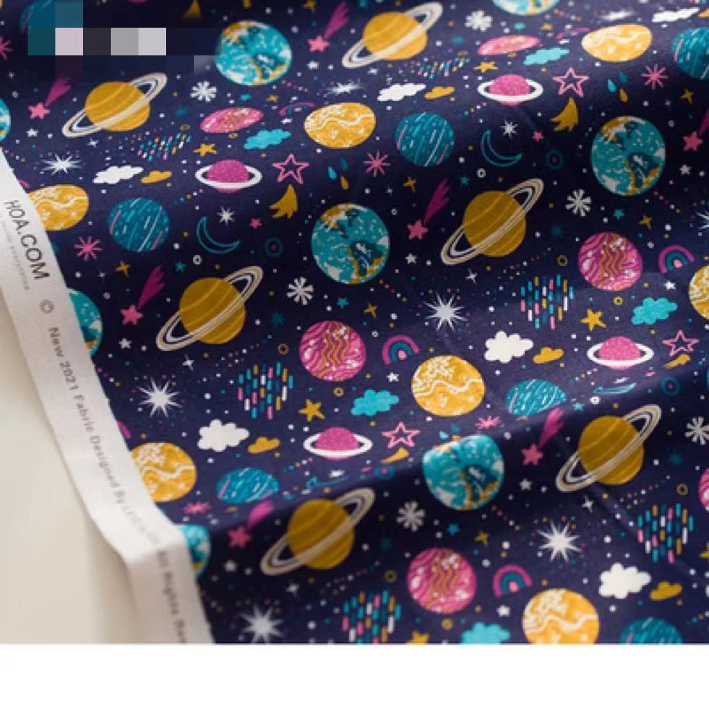 KTX-390547 Digital Printed Cotton Fabric - Cartoon Animation Starry Sky Design, 145CM Width
