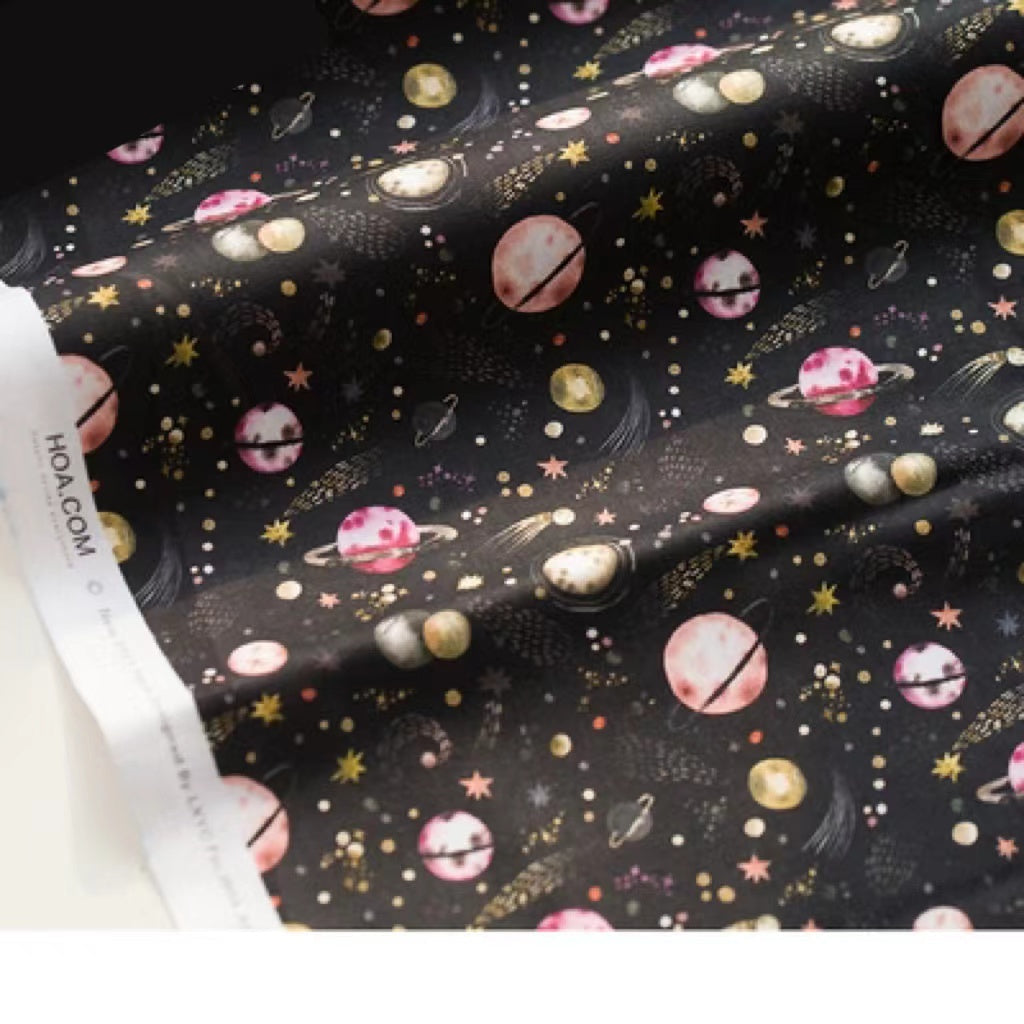 KTX-390547 Digital Printed Cotton Fabric - Cartoon Animation Starry Sky Design, 145CM Width